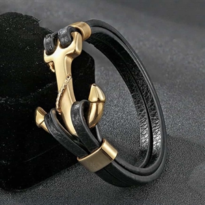 Gouden High XP armband / roestvrij staal en leder.
