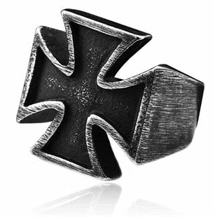 Iron Cross Herenring in staal met zwarte coating
