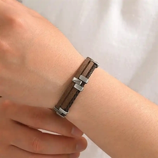 Milano Fusion brown – Leren armband met Roestvrij staal