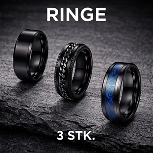 Zwart gecoate ringen 3 stuks in roestvrij staal.