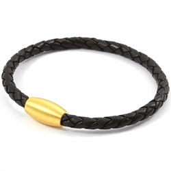 Armband in zwart leder met magnetische sluiting