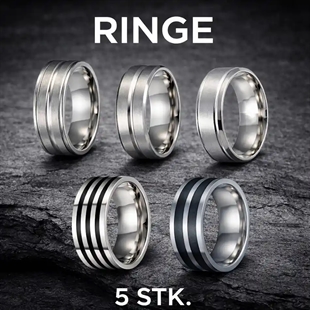 5-pack herenringen van roestvrij staal – 8 mm | Stijlvolle ringenset voor mannen