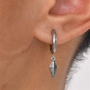 Heren hoop-oorbel in roestvrij staal met Noordse hanger