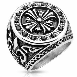 Gegoten biker ring met keltisch kruis