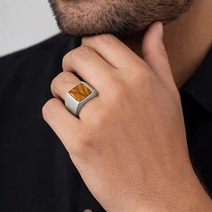 Tijgeroog Herenring van Mat Roestvrij Staal – Vierkante Signet Ring