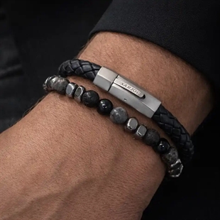 Ruw leer en steen in perfecte combinatie armbandenset
