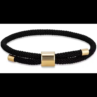 Zwart herenarmband van katoen met vergulde stalen sluiting, 18–20 cm