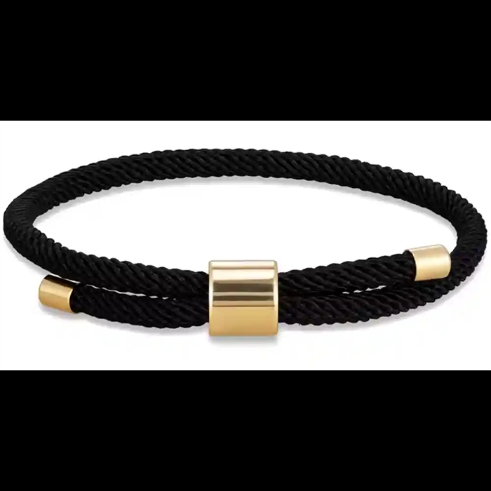 Zwart herenarmband van katoen met vergulde stalen sluiting, 18–20 cm