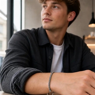 Sindre – zwarte armband van roestvrij staal en katoen