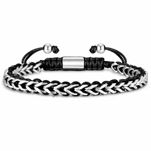 Sindre – zwarte armband van roestvrij staal en katoen