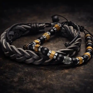 Armbandenset – Leren armband & Parelarmband in mannelijk design