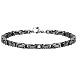 Herenarmband in geoxideerd roestvrij staal met antieke zilverafwerking van marjoe.nl