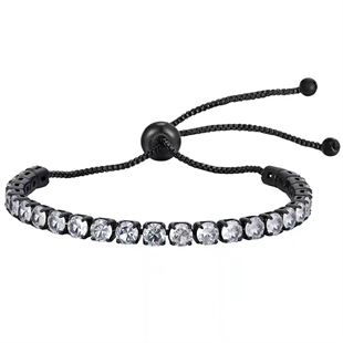 herenarmband in zwart koord met heldere CZ stenen – perfect samen met andere armbanden