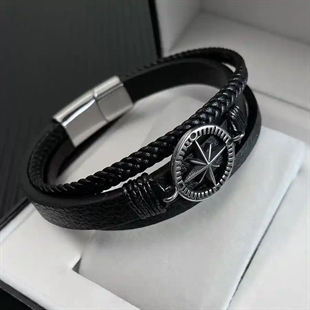 Kompas armband imt. leer
