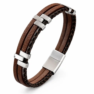 Milano Fusion brown – Leren armband met Roestvrij staal