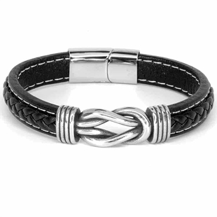 Zwarte leren stringarmband