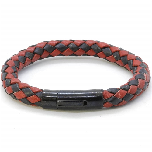 Rustiek lederen armband zwart/rood