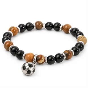 Voetbalarmband met natuurparels en stalen voetbal