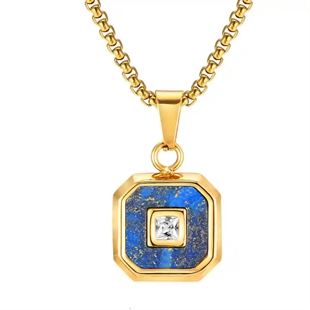 Hals blauw/gouden halsketting met stenen