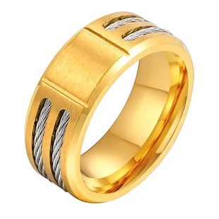 Staaldraad designring in verguld roestvrij staal.