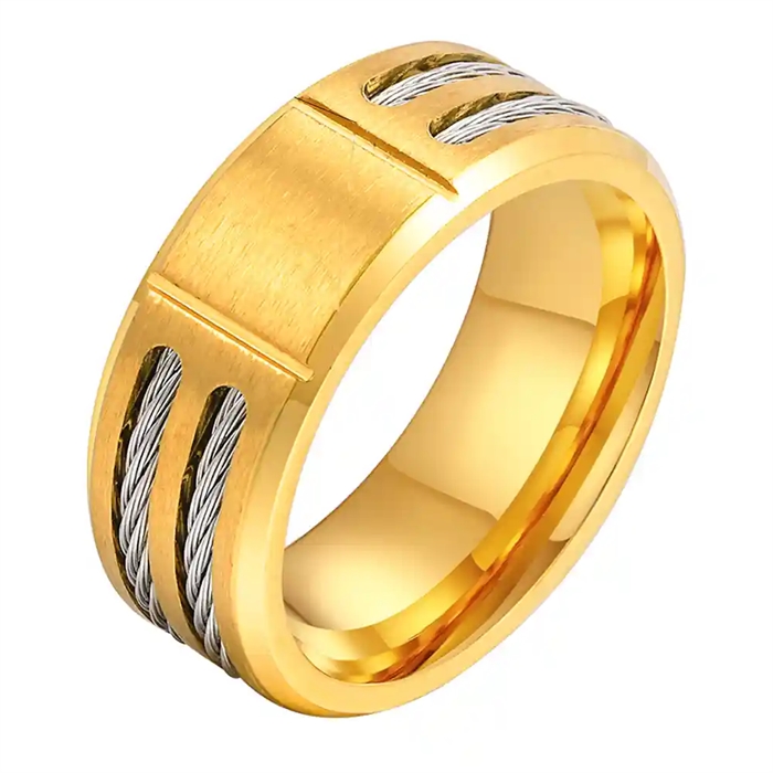 Staaldraad designring in verguld roestvrij staal.