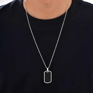 Dog tag ketting voor mannen van roestvrij staal met zwarte plaat – 60 cm