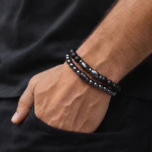 Noir Hematit Armbandenset – Zwart & Gunmetal