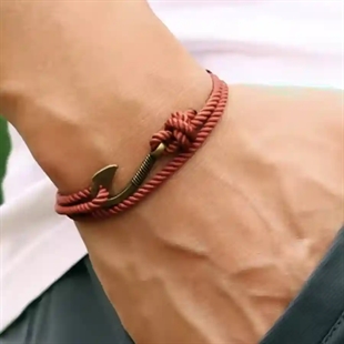 Roestbruin herenarmband met ankersluiting in antiekgoud, verstelbaar 17–23 cm