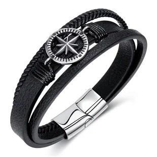 Kompas armband imt. leer