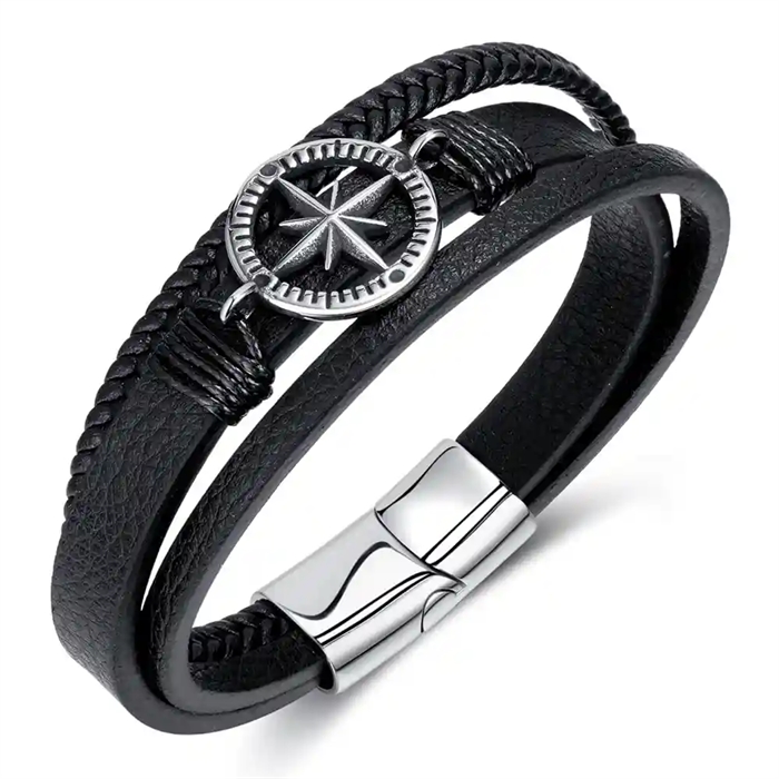 Kompas armband imt. leer