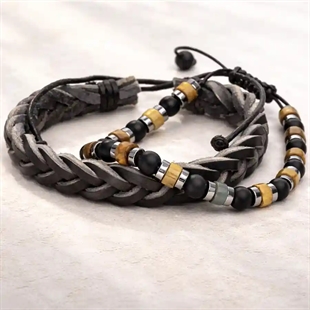 Armbandenset – Leren armband & Parelarmband in mannelijk design