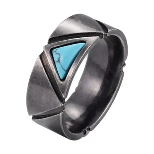 New Nordic – geoxideerde stalen ring met turkoois steen