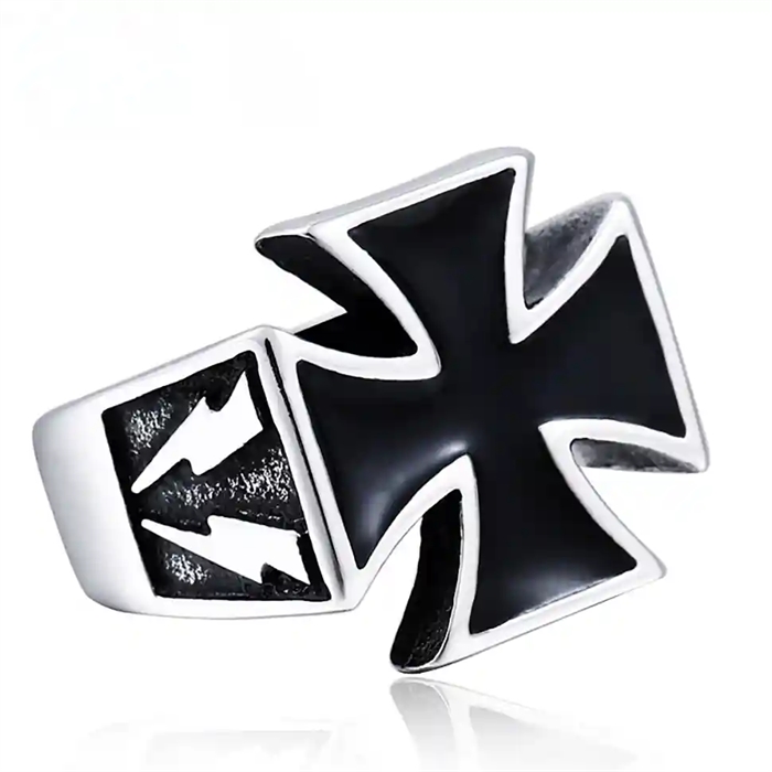 IJzeren kruis herenring in roestvrij staal