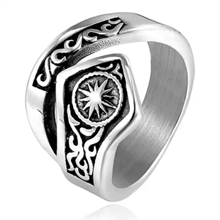 Herenring in 316L roestvrij staal met Noords stersymbool