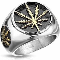 CB herenring met cannabis design