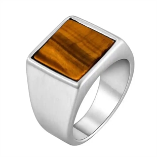 Tijgeroog Herenring van Mat Roestvrij Staal – Vierkante Signet Ring
