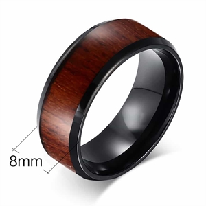 Zwarte Tungsten ring met houtinleg