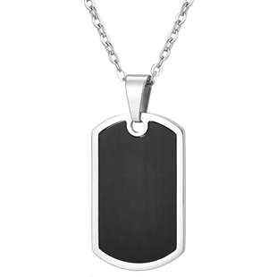 Dog tag ketting voor mannen van roestvrij staal met zwarte plaat – 60 cm
