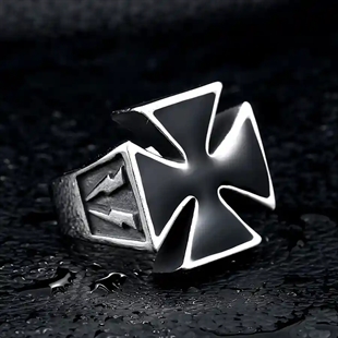 IJzeren kruis herenring in roestvrij staal