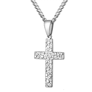 Herenketting in roestvrij staal met hammered kruisanhanger – Hammered Steel Cross.