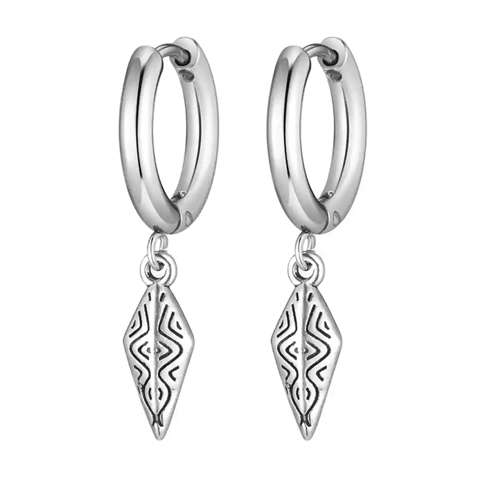 Heren hoop-oorbel in roestvrij staal met Noordse hanger