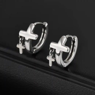 Herenoorbel in roestvrij staal met dubbel kruisdesign