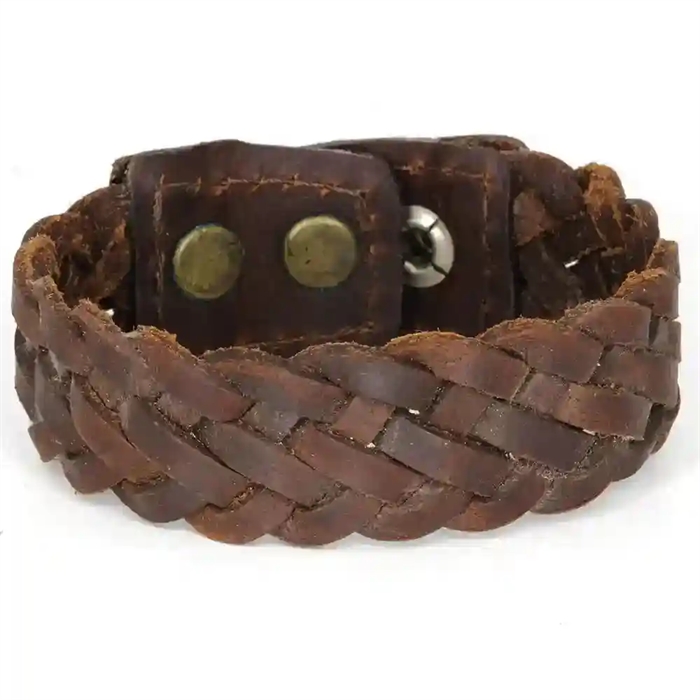 Gevlochten leren armband voor mannen in bruin echt leer – Rustic Braid