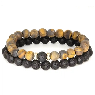 Parelarmband voor mannen met 8 mm lavakralen 