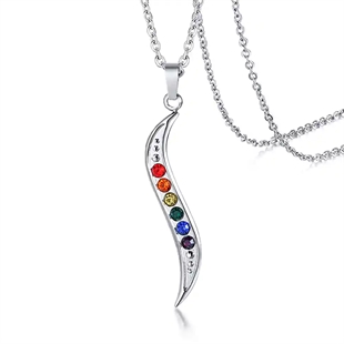 Pride Wave ketting in roestvrij staal met regenboogkleurige stenen – LGBT+ sieraad