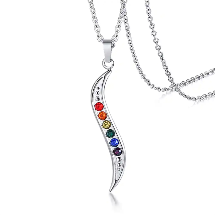 Pride Wave ketting in roestvrij staal met regenboogkleurige stenen – LGBT+ sieraad