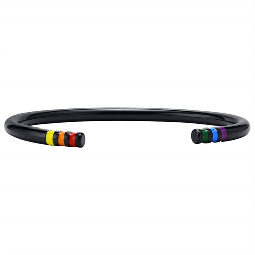 Zwarte Lgbt Pride Bangle in roestvrij staal.