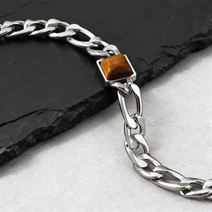 Herenarmband in roestvrij staal met vierkante Tiger Eye-steen en verstelbaar