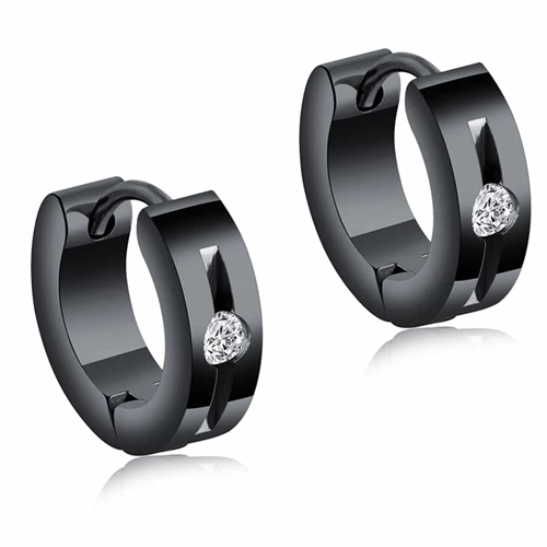 Zwart gecoate oorbel "CZ Steel" 1pc