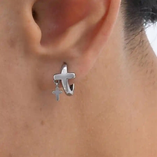 Herenoorbel in roestvrij staal met dubbel kruisdesign